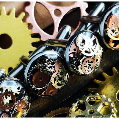 Steampunk Manschettenknöpfe Edelstahl – Handgefertigte Herren-Accessoires mit Uhrenteilen, 18 mm Unikat