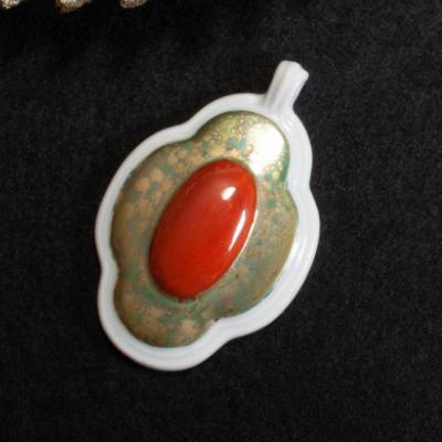 Vintage Porzellan Anhänger 50er 60er Jahre goldfarben orange handbemalt Trachtenschmuck