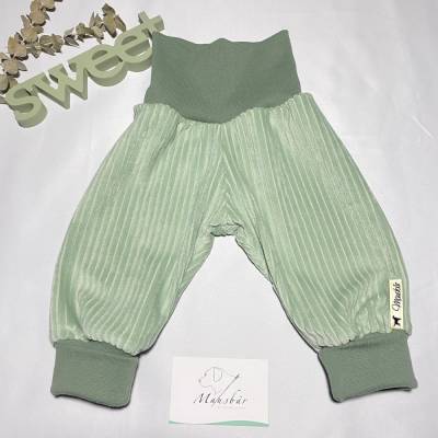 Mitwachshose Pumphose 92/98 mint – Handmade Kinderhose aus Samtcord Jersey, bequem & dehnbar