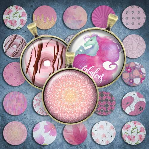 121 - Cabochon Vorlagen, 25mm 18mm 14mm 12mm, rund, Cabochon Motive, Bottle Cap images Rosa Einhorn