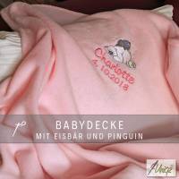 Baby-Decke - Kinder-Decke - Name - Eisbär - Pinguin - Namensdecke - Farbwahl Bild 1
