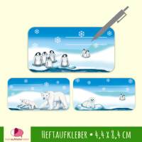 12 Heftaufkleber | Polarwelt - Eisbär, Robbe, Pinguin - Schulaufkleber zum selbstbeschriften - 4,4 x 8,4 cm Bild 1
