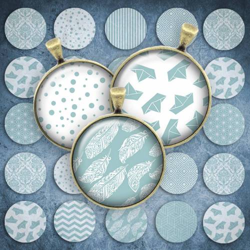 204 - Cabochon Vorlagen, 25mm 18mm 14mm 12mm, rund, Cabochon Motive, Bottle Cap images blau & weiß Punkte maritim 