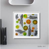 Farbmix auf Acrylpapier, bunte Bilder auf Malpapier, ungerahmt, kleine Wandkunst, Orange, Grün, Gelb mit Charm Bild 1
