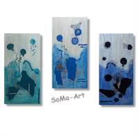 Mehrteilige Acrylbilder in tollen Blautönen auf Keilrahmen, Stimmungsvolle Collage. Kunstvolle Wohnraumdekoration Bild 2