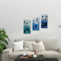 Mehrteilige Acrylbilder in tollen Blautönen auf Keilrahmen, Stimmungsvolle Collage. Kunstvolle Wohnraumdekoration Bild 6