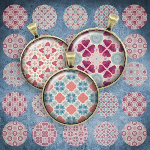 099 - Cabochon Vorlagen, 25mm 18mm 14mm 12mm, rund, Cabochon Motive, Bottle Cap images Mandala Mosaik Kaleidoskop