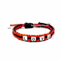 Armband mit Namen handgeknüpft Freundschaft Valentinstag Liebe Love rot schwarz Bild 1