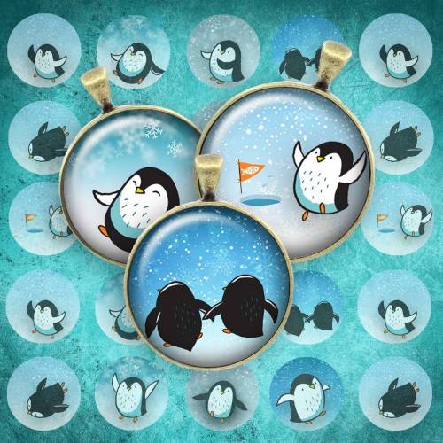 103 - Cabochon Vorlagen, 25mm 18mm 14mm 12mm, rund, Cabochon Motive, Bottle Cap images Pinguin Winter