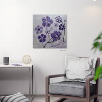 Handgemalte 3D Happy Flowers in Flieder , Leinwandbild, blumiges der anderen Art in edlem Design, Wohnraumdekoration Bild 4