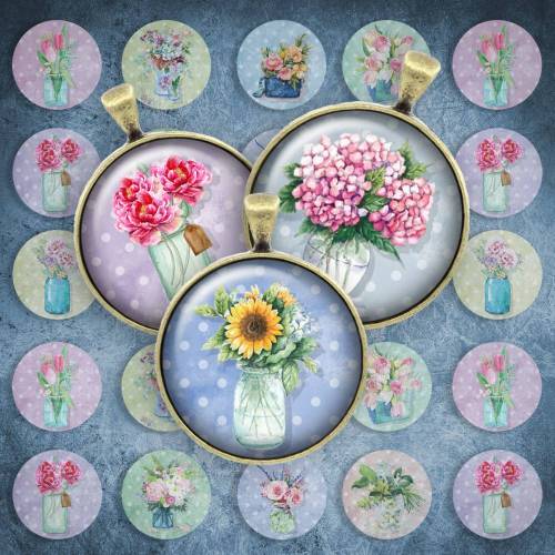 248 - Cabochon Vorlagen, 25mm 18mm 14mm 12mm, rund, Cabochon Motive, Bottle Cap images floral Blumen aquarell