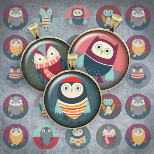 113 - Cabochon Vorlagen, 25mm 18mm 14mm 12mm, rund, Cabochon Motive, Bottle Cap images Eulen Uhu Winter Herbst