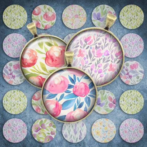 151 - Cabochon Vorlagen, 25mm 18mm 14mm 12mm, rund, Cabochon Motive, Bottle Cap images Watercolor Blumen floral