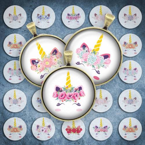 228 - Cabochon Vorlagen, 25mm 18mm 14mm 12mm, rund, Cabochon Motive, Bottle Cap images Einhorn Märchen Kinermotiv floral