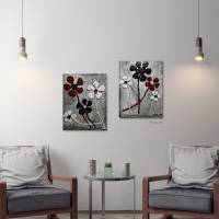 Handgemalte 3D Happy Flowers im Duo, Leinwandbilder, blumiges der anderen Art in edlem Design, Wohnraumdekoration Bild 1