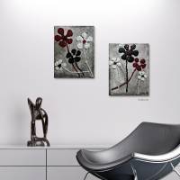 Handgemalte 3D Happy Flowers im Duo, Leinwandbilder, blumiges der anderen Art in edlem Design, Wohnraumdekoration Bild 5