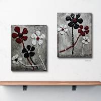 Handgemalte 3D Happy Flowers im Duo, Leinwandbilder, blumiges der anderen Art in edlem Design, Wohnraumdekoration Bild 6
