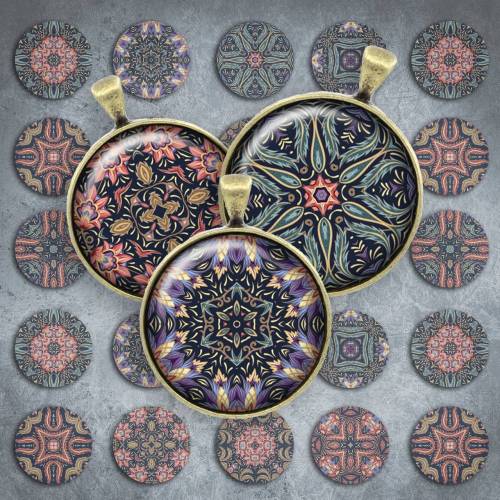 160 - Cabochon Vorlagen, 25mm 18mm 14mm 12mm, rund, Cabochon Motive, Bottle Cap images Mandala Mosaik Kaleidoskop barock