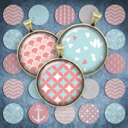 240 - Cabochon Vorlagen, 25mm 18mm 14mm 12mm, rund, Cabochon Motive, Bottle Cap images maritim Herz pastell