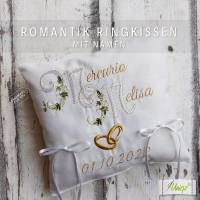 Romantik-Ringkissen mit Namen und Datum, Stickerei, Hochzeit, Ringe Bild 5