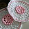 Topflappen rund - Topflappen Paar - gehäkelt aus rosa & weißer Baumwolle - Vintage / Landhaus Stil Bild 5