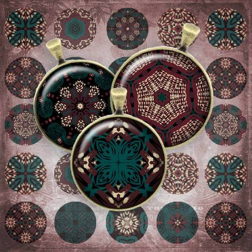 125 - Cabochon Vorlagen, 25mm 18mm 14mm 12mm, rund, Cabochon Motive, Bottle Cap images Mandala Mosaik Kaleidoskop 