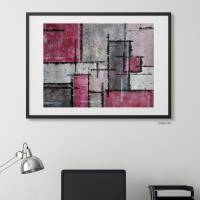Acrylbild mit harmonischen quadratischen Farbfeldernin Rot und Grau, ungerahmt, Kunst, Wandbild, moderne Malerei Bild 1