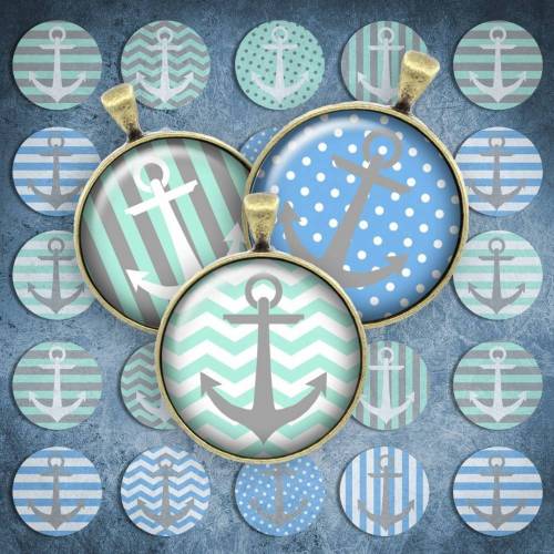 239 - Cabochon Vorlagen, 25mm 18mm 14mm 12mm, rund, Cabochon Motive, Bottle Cap images Anker maritim