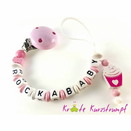 Schnullerkette mit Namen Hippo Nilpferd Kleine Prinzessin rosa