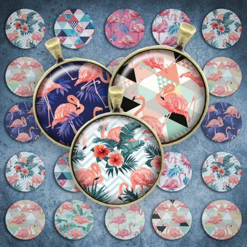 168 - Cabochon Vorlagen, 25mm 18mm 14mm 12mm, rund, Cabochon Motive, Bottle Cap images Flamingo tropical