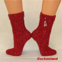 handgestrickte Socken, Strümpfe Gr. 40/41, Damensocken in rot meliert, Einzelpaar Bild 1