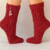 handgestrickte Socken, Strümpfe Gr. 40/41, Damensocken in rot meliert, Einzelpaar Bild 2