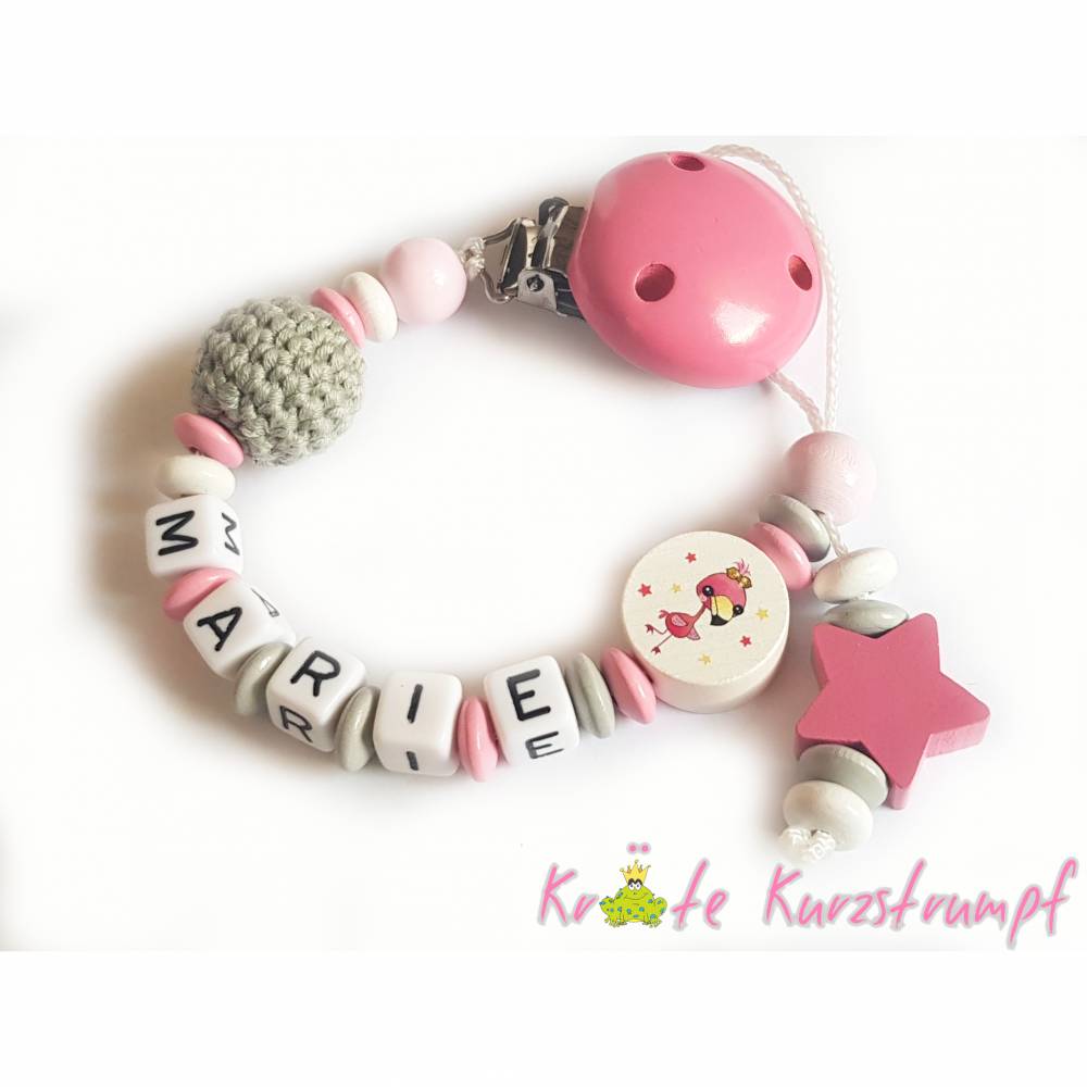 Mädchen Sterne rosa Baby Geschenk grau Schnullerkette mit Namen 