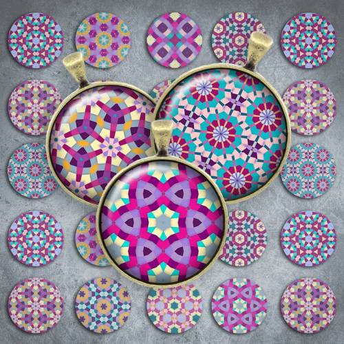 100 - Cabochon Vorlagen, 25mm 18mm 14mm 12mm, rund, Cabochon Motive, Bottle Cap images Mandala Mosaik Kaleidoskop