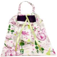 Einkaufstasche Stoffbeutel weiß grün pink beige lila Blumen handmade Bild 1