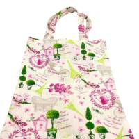Einkaufstasche Stoffbeutel weiß grün pink beige lila Blumen handmade Bild 2