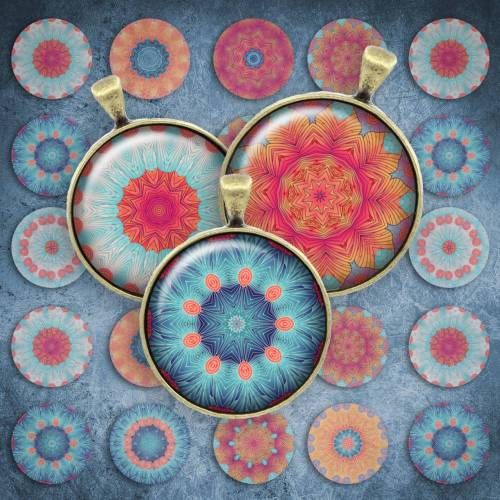 092 - Cabochon Vorlagen, 25mm 18mm 14mm 12mm, rund, Cabochon Motive, Bottle Cap images Mandala Mosaik Kaleidoskop