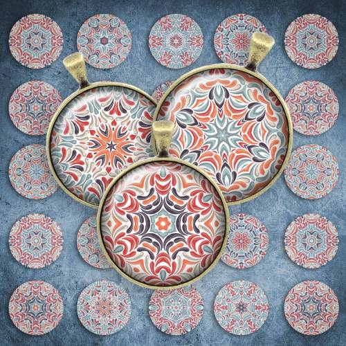 159 - Cabochon Vorlagen, 25mm 18mm 14mm 12mm, rund, Cabochon Motive, Bottle Cap images Mandala Mosaik Kaleidoskop