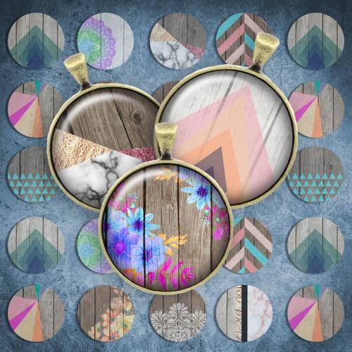 241 - Cabochon Vorlagen, 25mm 18mm 14mm 12mm, rund, Cabochon Motive, Bottle Cap images Holz geometrisch floral