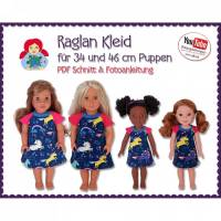 Raglan Kleid für 34 und 46 cm Puppen wie Wellie Wishers und American Girl Dolls • Schnitt & Anleitung PDF | Sami Dolls eBooks Bild 1