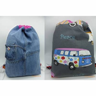 Rucksack Peace Retro Bus Camper Van Lakritze Jeansupcycling