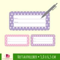 24 Heftaufkleber | Kleine Sternchen lila-rosa-flieder - Schulaufkleber zum selbstbeschriften - 3,0 x 6,5 cm Bild 1
