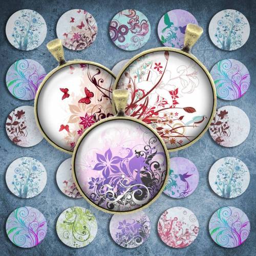 166 - Cabochon Vorlagen, 25mm 18mm 14mm 12mm, rund, Cabochon Motive, Bottle Cap images floral Blätter