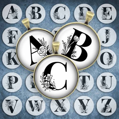 209 - Cabochon Vorlagen, 25mm 18mm 14mm 12mm, rund, Cabochon Motive, Bottle Cap images Buchstaben Alphabet Initialien
