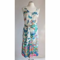 True Vintage Kleid Sommerkleid Jersey Elle Größe S 36 38 Blumen Print Knopfleiste Weiß Blau Grün Hemdblusenkleid Bild 1