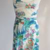 True Vintage Kleid Sommerkleid Jersey Elle Größe S 36 38 Blumen Print Knopfleiste Weiß Blau Grün Hemdblusenkleid Bild 3