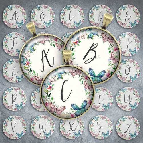 197 - Cabochon Vorlagen, 25mm 18mm 14mm 12mm, rund, Cabochon Motive, Bottle Cap images Buchstaben Alphabet Initialien