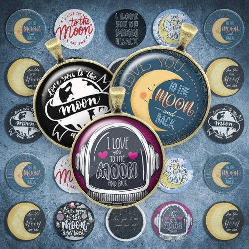 238 - Cabochon Vorlagen, 25mm 18mm 14mm 12mm, rund, Cabochon Motive, Bottle Cap images Liebe bis zum Mond und zurück
