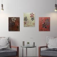 Acrylbilder  ** Happy Flowers Trio  ** 3 x 24 cm x 30 cm  auf Leinwand, 3D, Blumen absrakt, moderne Malerei ,SoMa-Art Bild 1