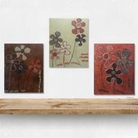 Acrylbilder  ** Happy Flowers Trio  ** 3 x 24 cm x 30 cm  auf Leinwand, 3D, Blumen absrakt, moderne Malerei ,SoMa-Art Bild 6